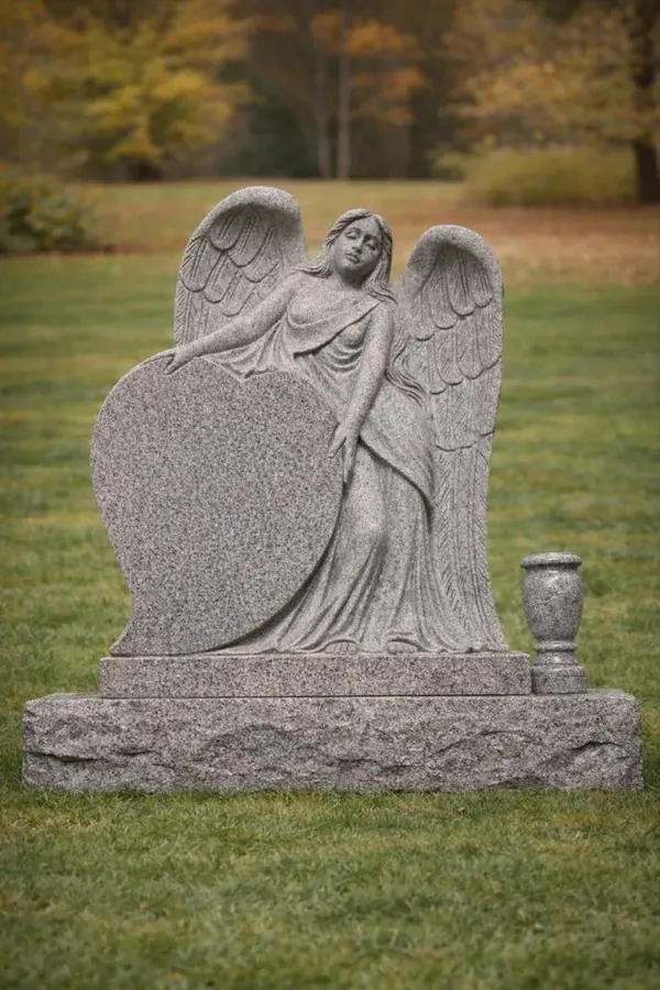 Angel Embrace Heart Granite Headstone 27 x 6 x 36