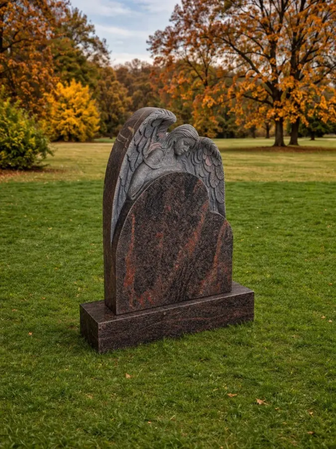 Angel Embrace Heart Granite Headstone 24 x 3 x 56