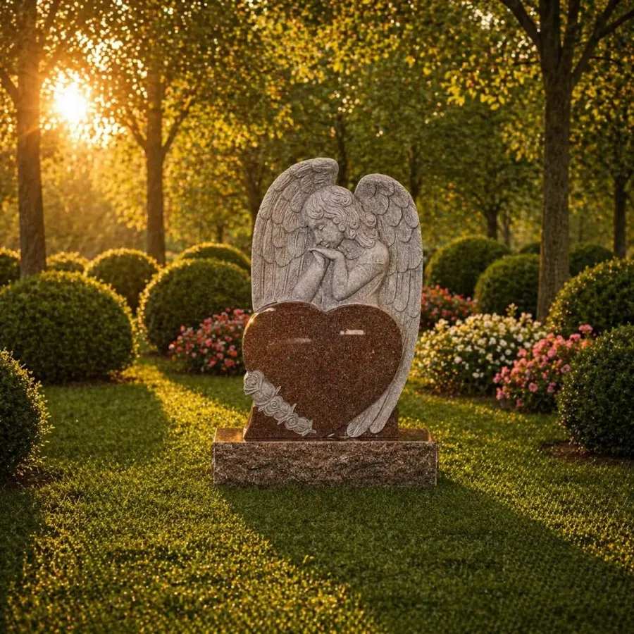 Angel Heart Upright Granite Headstone 20 x 4 x 30