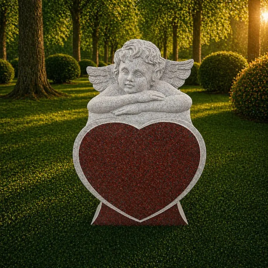 Angel Heart Upright Granite Headstone 16 x 5 x 25