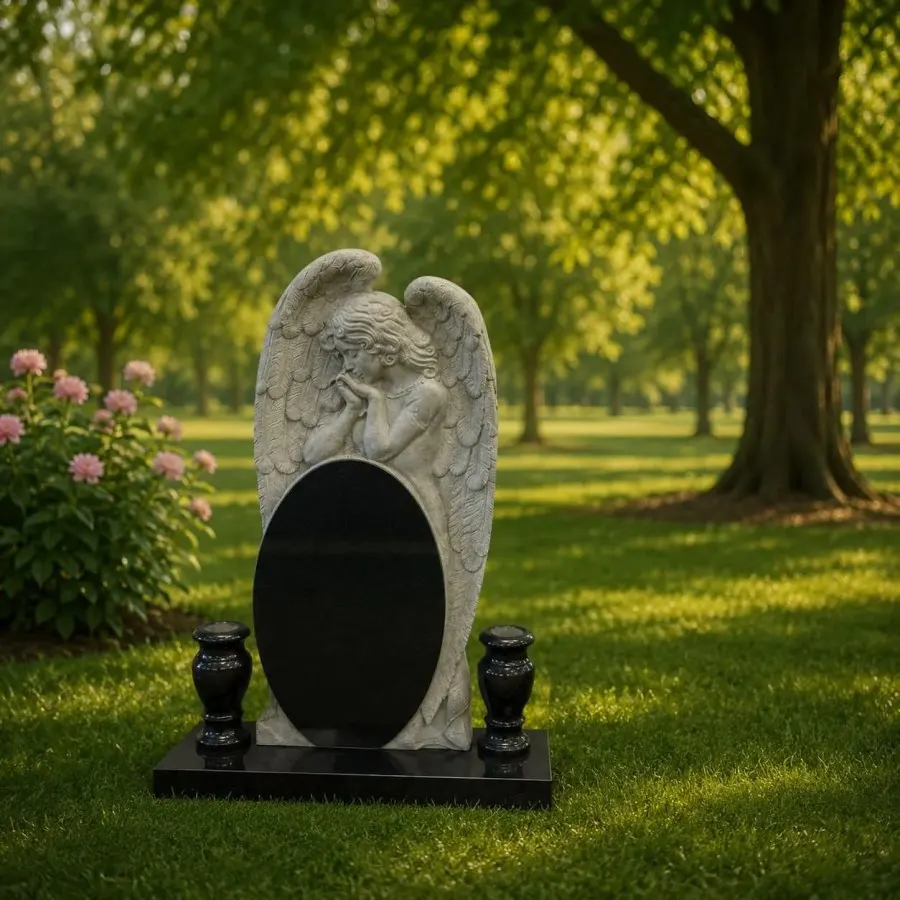 Praying Angel Oval Granite Headstone 23x4x47