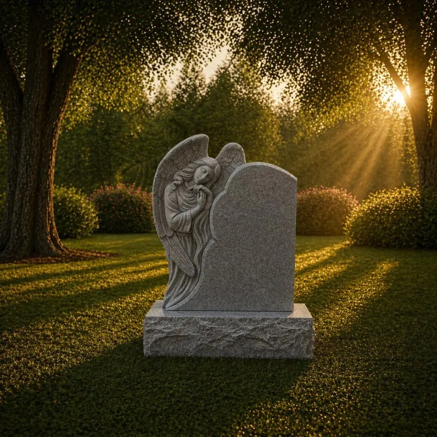 Angel Sculpted Upright Granite Headstone