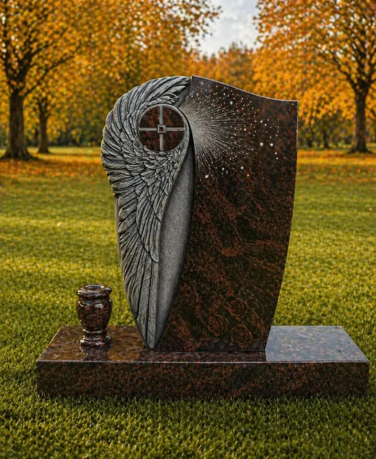 Angel Wing Cross Granite Headstone 20 x 6 x 36