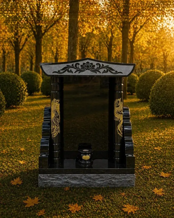 Asian-Style Memorial with Pagoda Roof 32 x 16 x 42