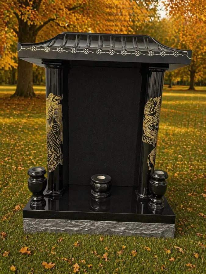 Asian-Style Memorial with Pagoda Roof 32 x 16 x 42 — Design 2