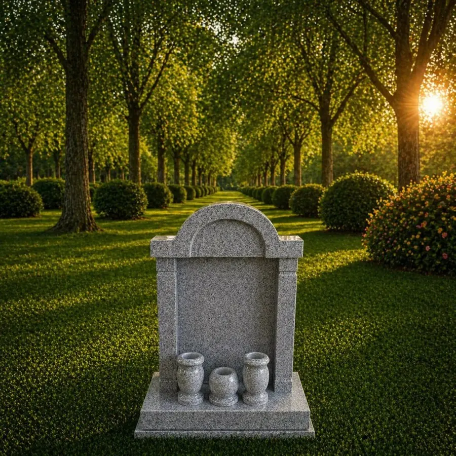 Asian Style Shrine Granite Headstone with Vases 20 x 10 x 38