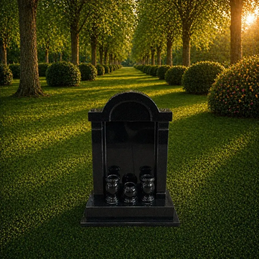 Asian Style Shrine Granite Headstone with Vases 20 x 10 x 38 — Design 2