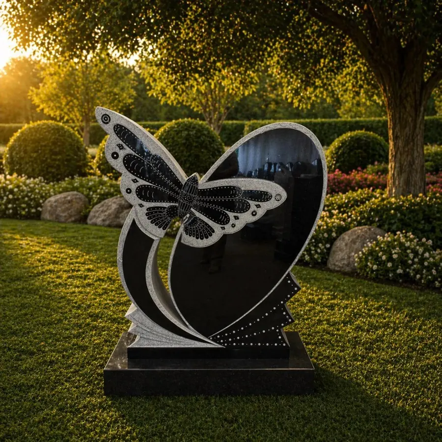 Butterfly Heart Artistic Granite Headstone