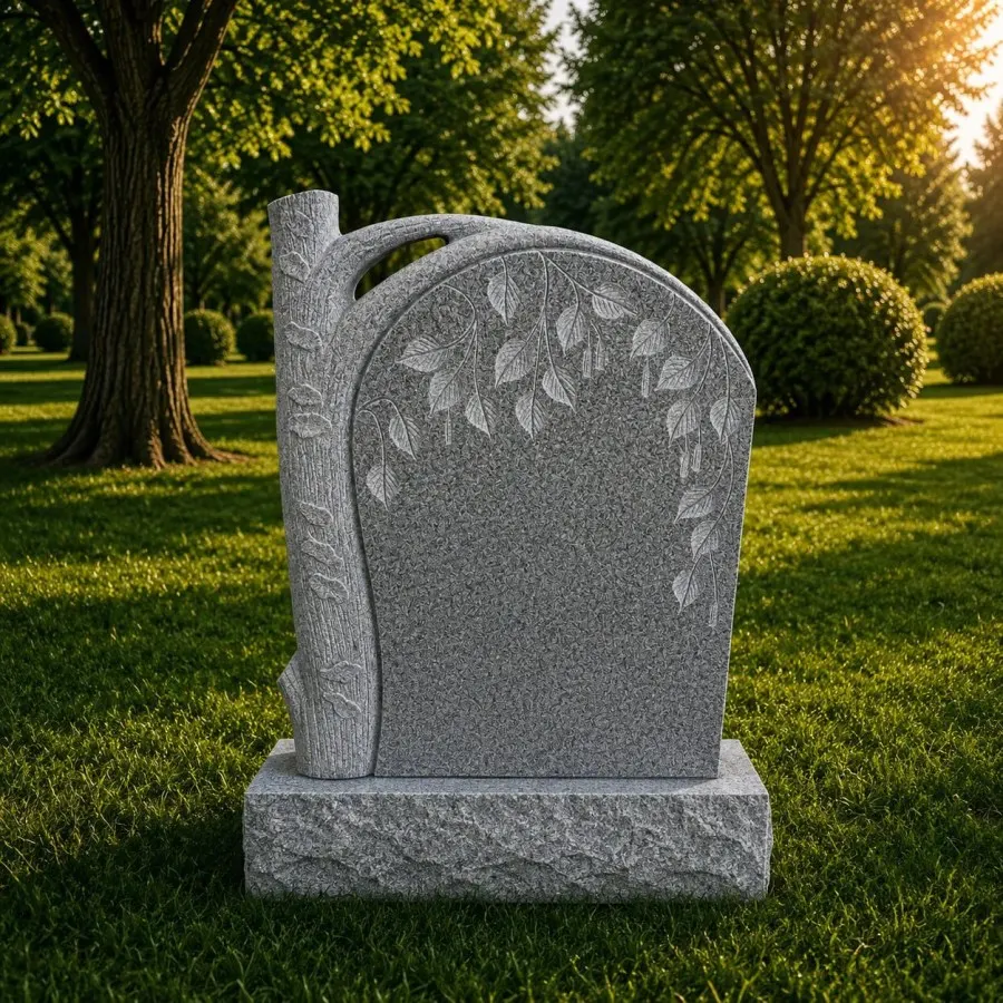 Tree Shape Granite Headstone with Leaf Carving 18 x 4 x 22