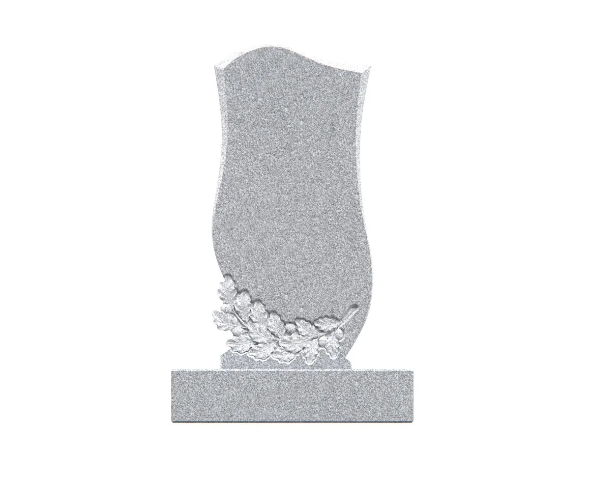 Show photo 4 of 4: Elegant Upright Granite Headstone with Carved Leaves and Cross