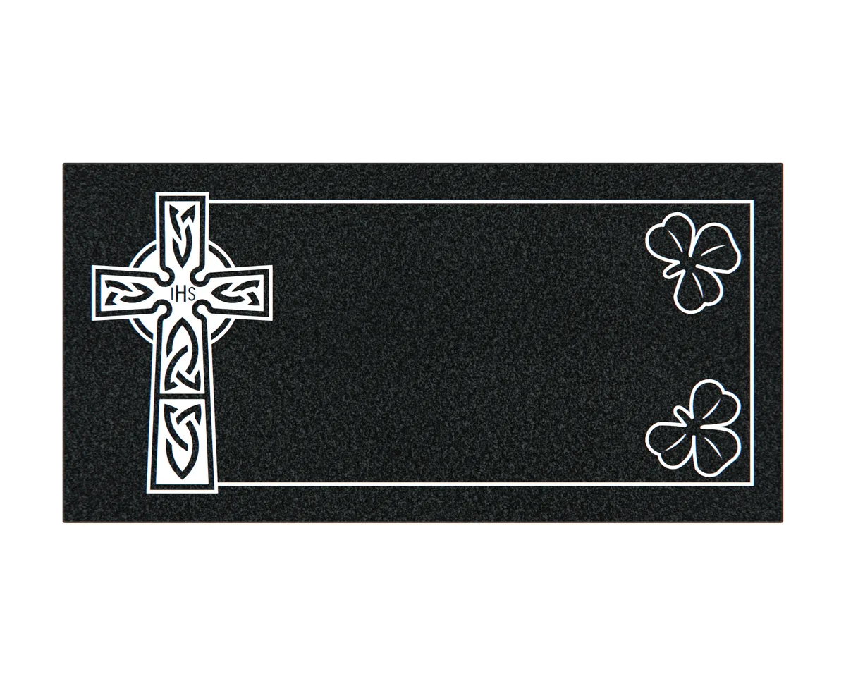 Show photo 4 of 4: Flat Granite Grave Marker with Celtic Cross and Shamrocks