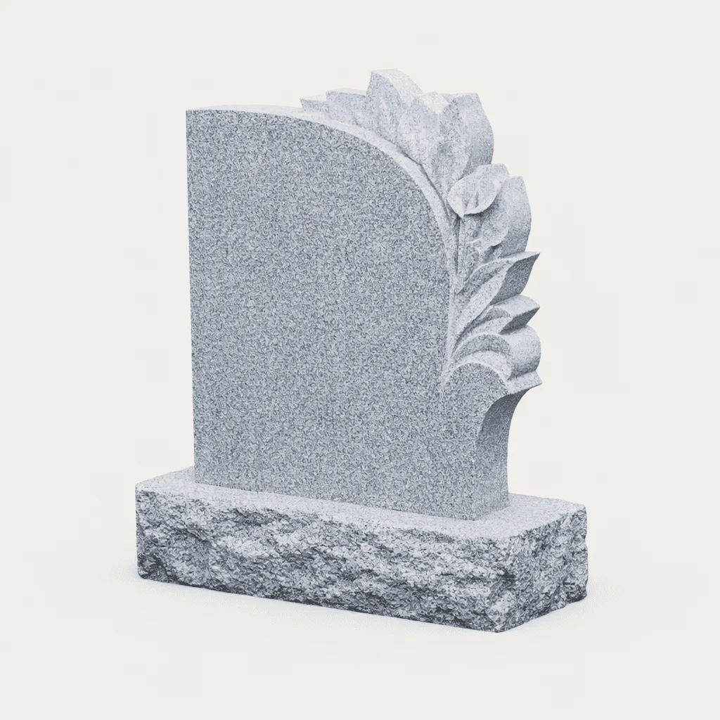 Show photo 2 of 2: Granite Headstone with Carved Lilies & Base