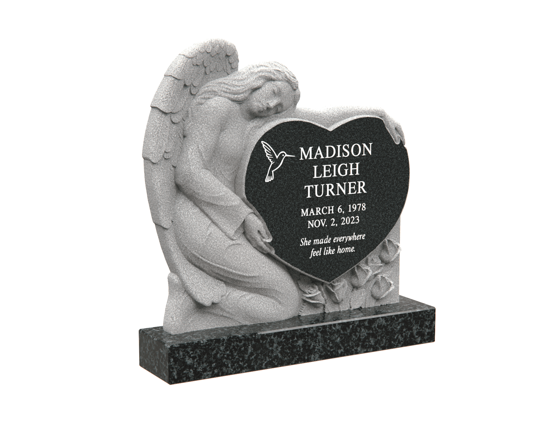 Angel of Peace Heart-Shaped Memorial in Granite