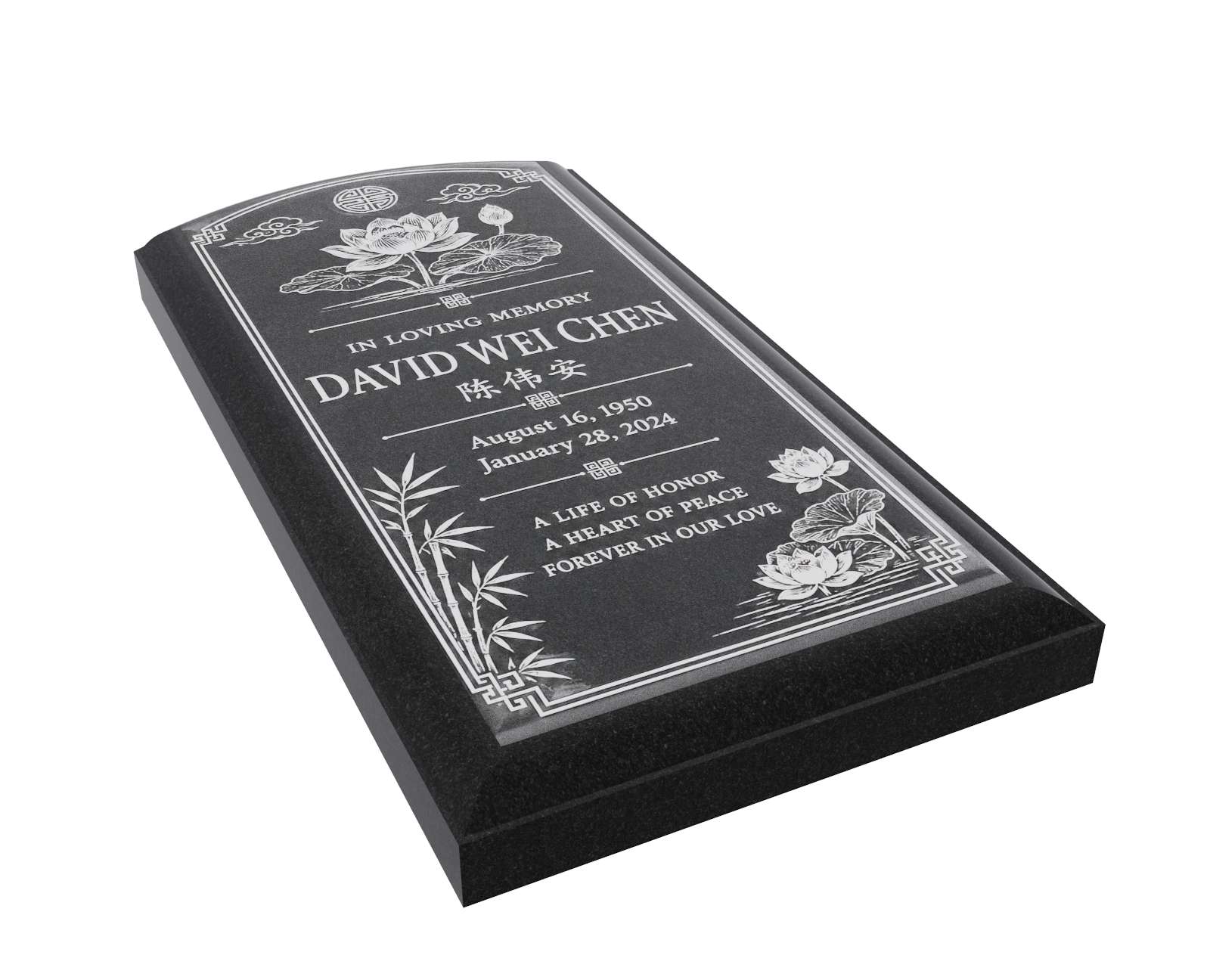 Asian Lotus Ledger Granite Memorial