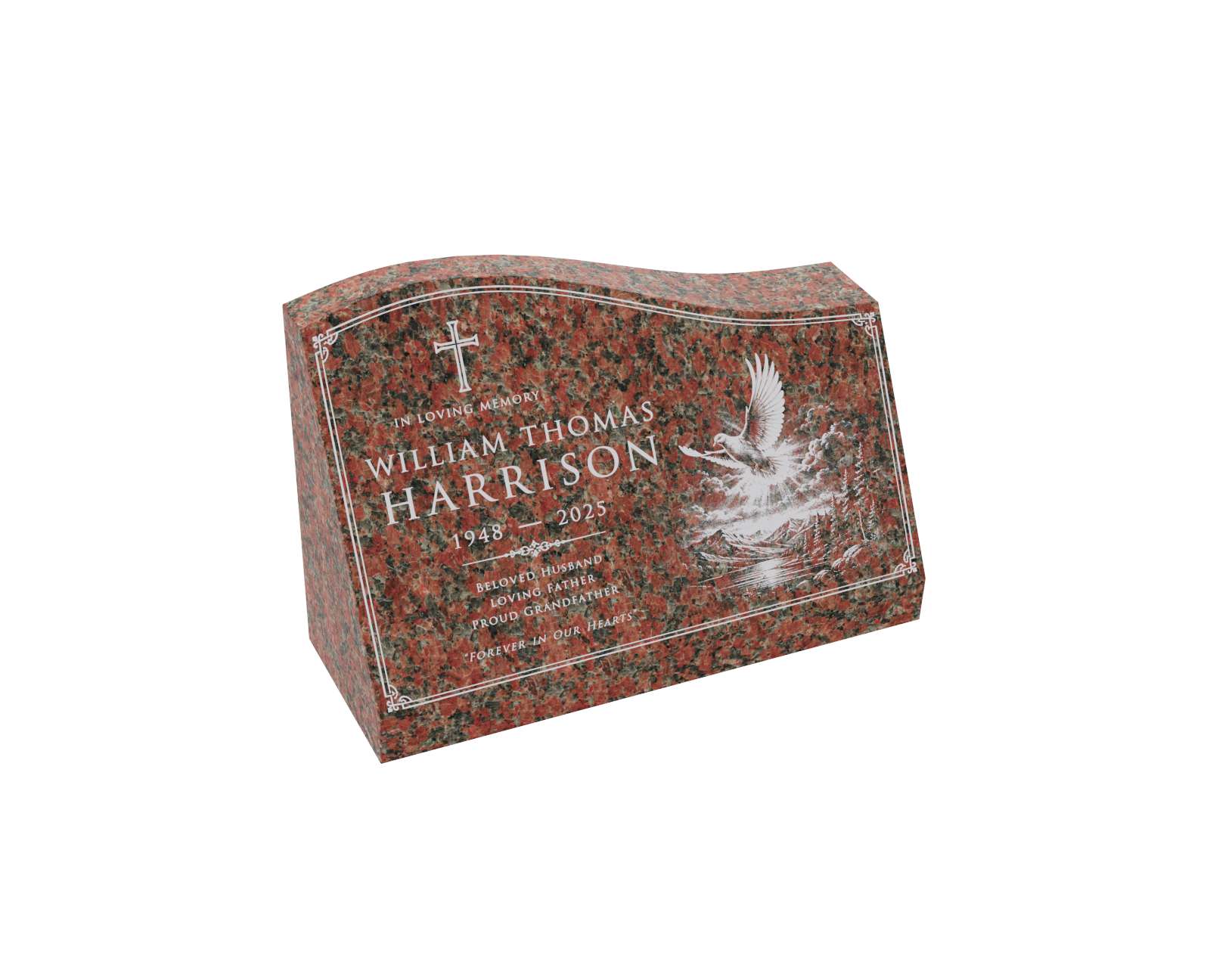 Cross & Eagle Slant Granite Headstone
