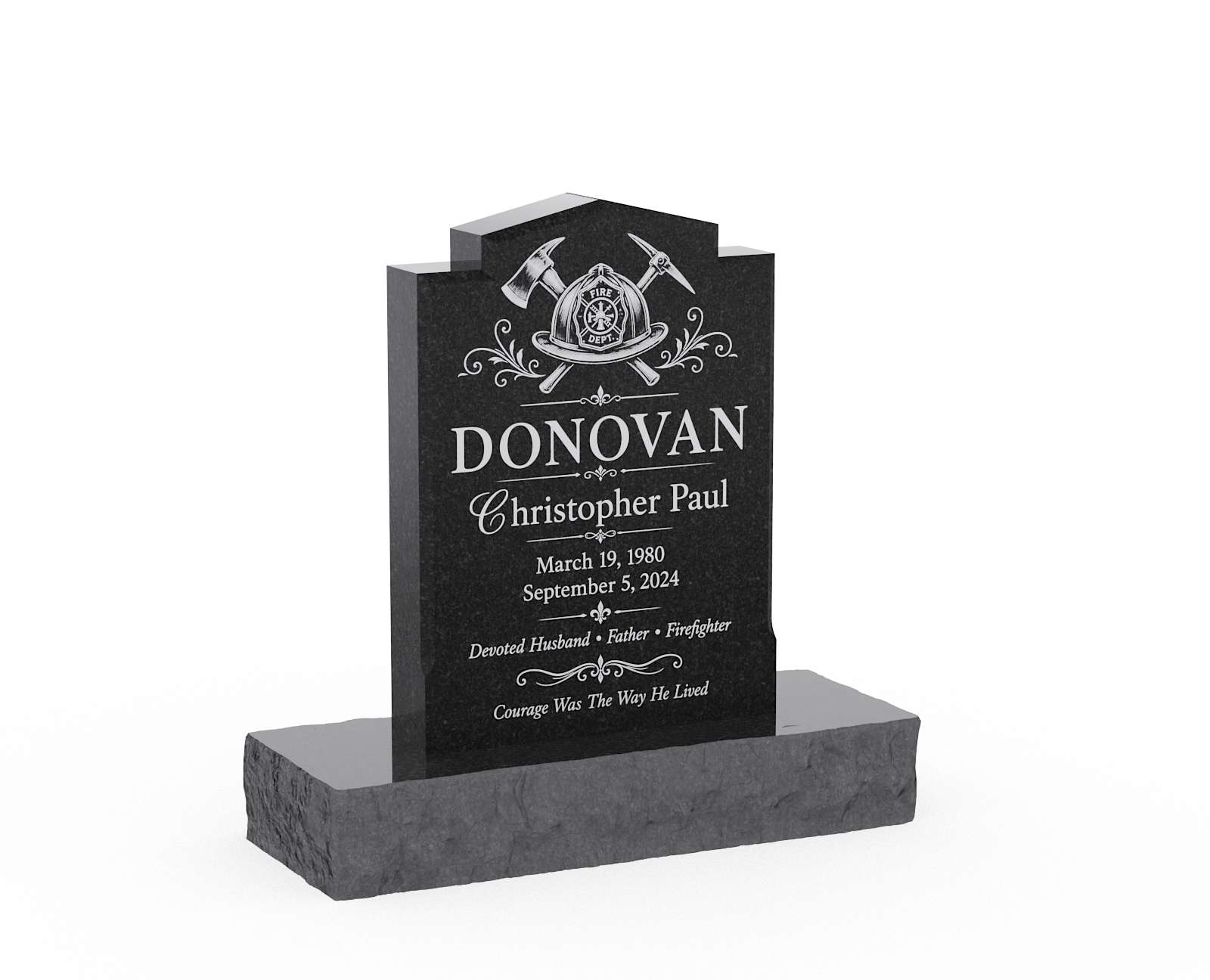 Firefighter Stepped Top Granite Upright Headstone