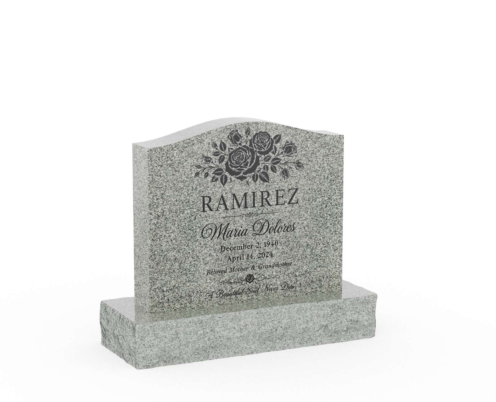 Floral Serpentine Top Granite Headstone
