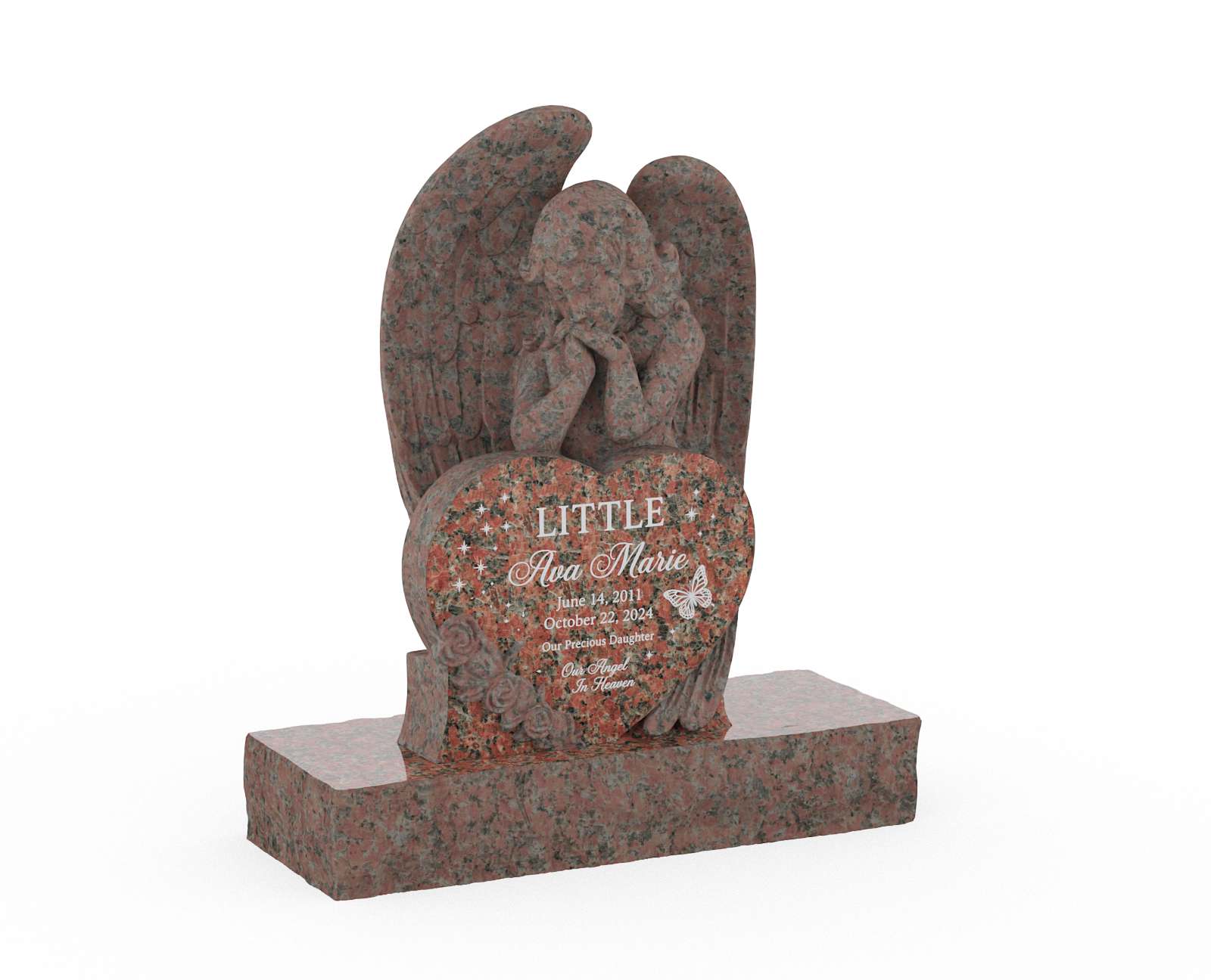 Sculpted Guardian Angel Heart Shape Headstone
