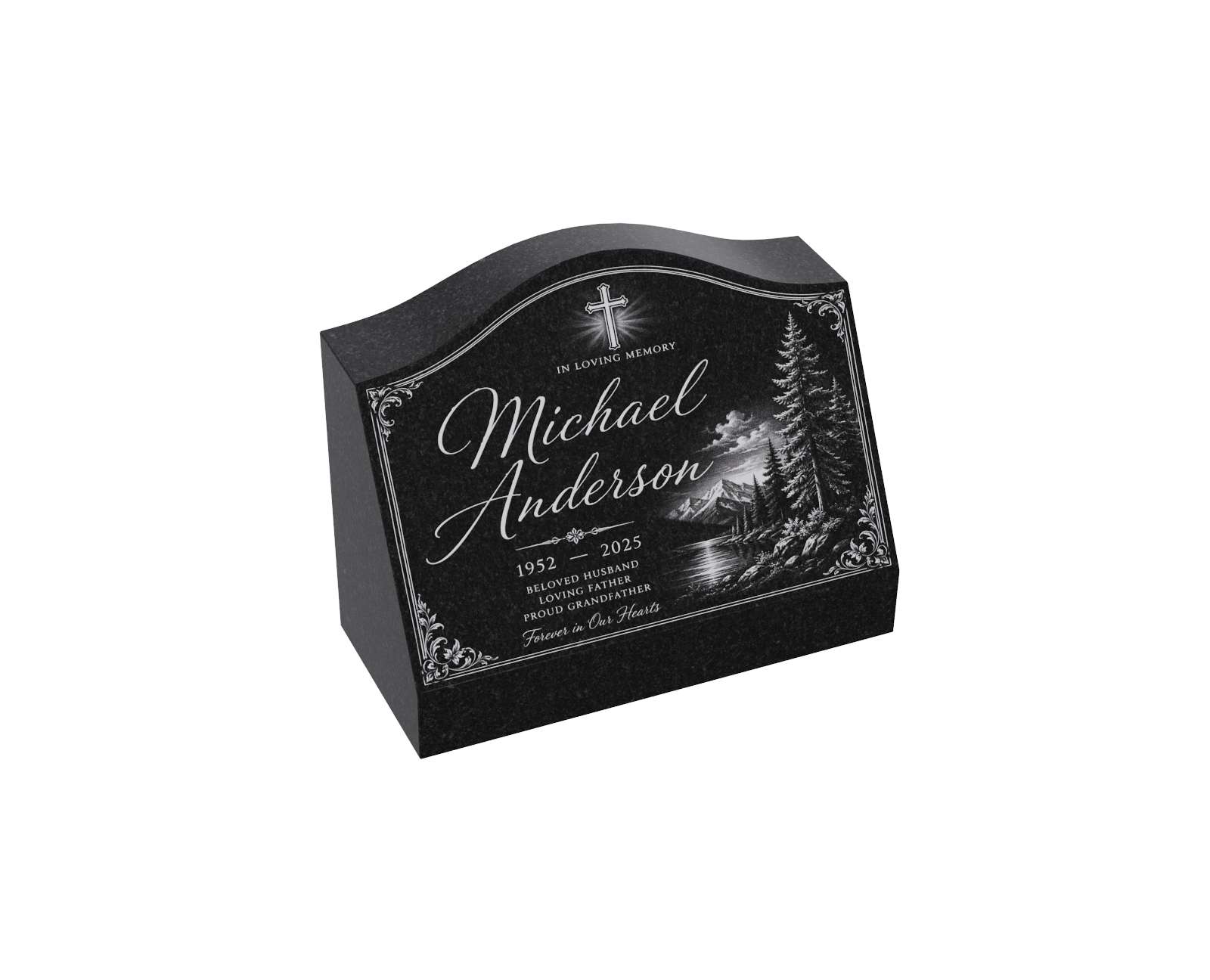Scenic Cross Slant Granite Headstone