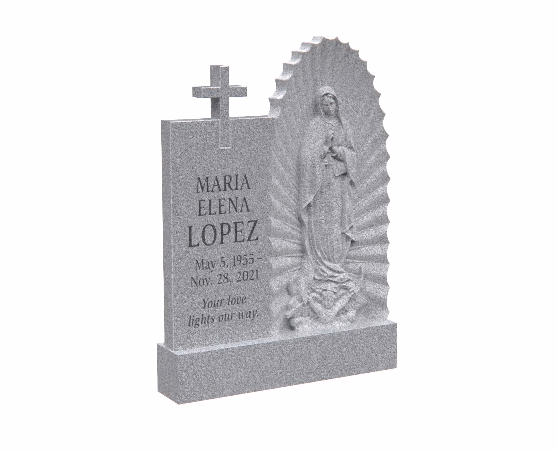 Show photo 2 of 4: Upright Catholic Granite Headstone with Virgin Mary Statue