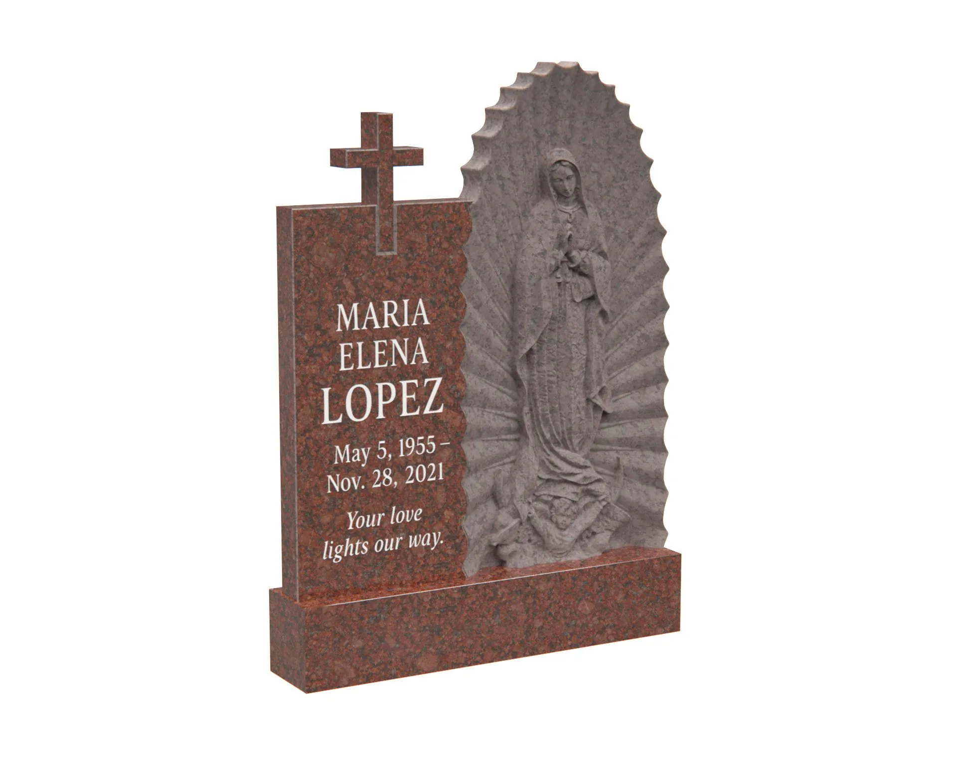 Show photo 3 of 4: Upright Catholic Granite Headstone with Virgin Mary Statue