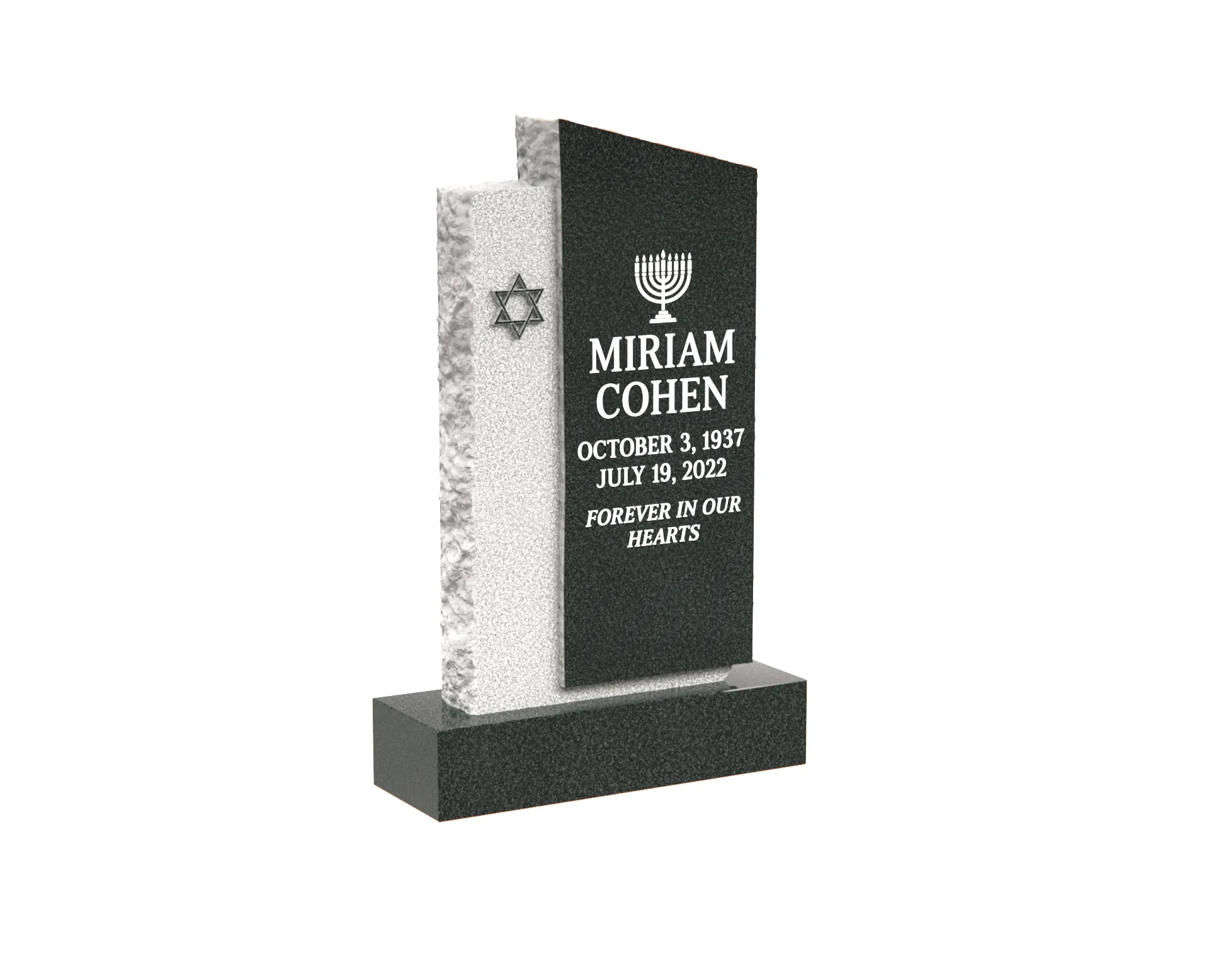 Upright Jewish Headstone with Menorah and Star of David