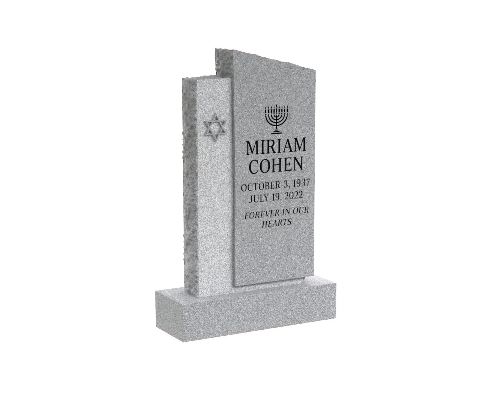 Show photo 2 of 4: Upright Jewish Headstone with Menorah and Star of David