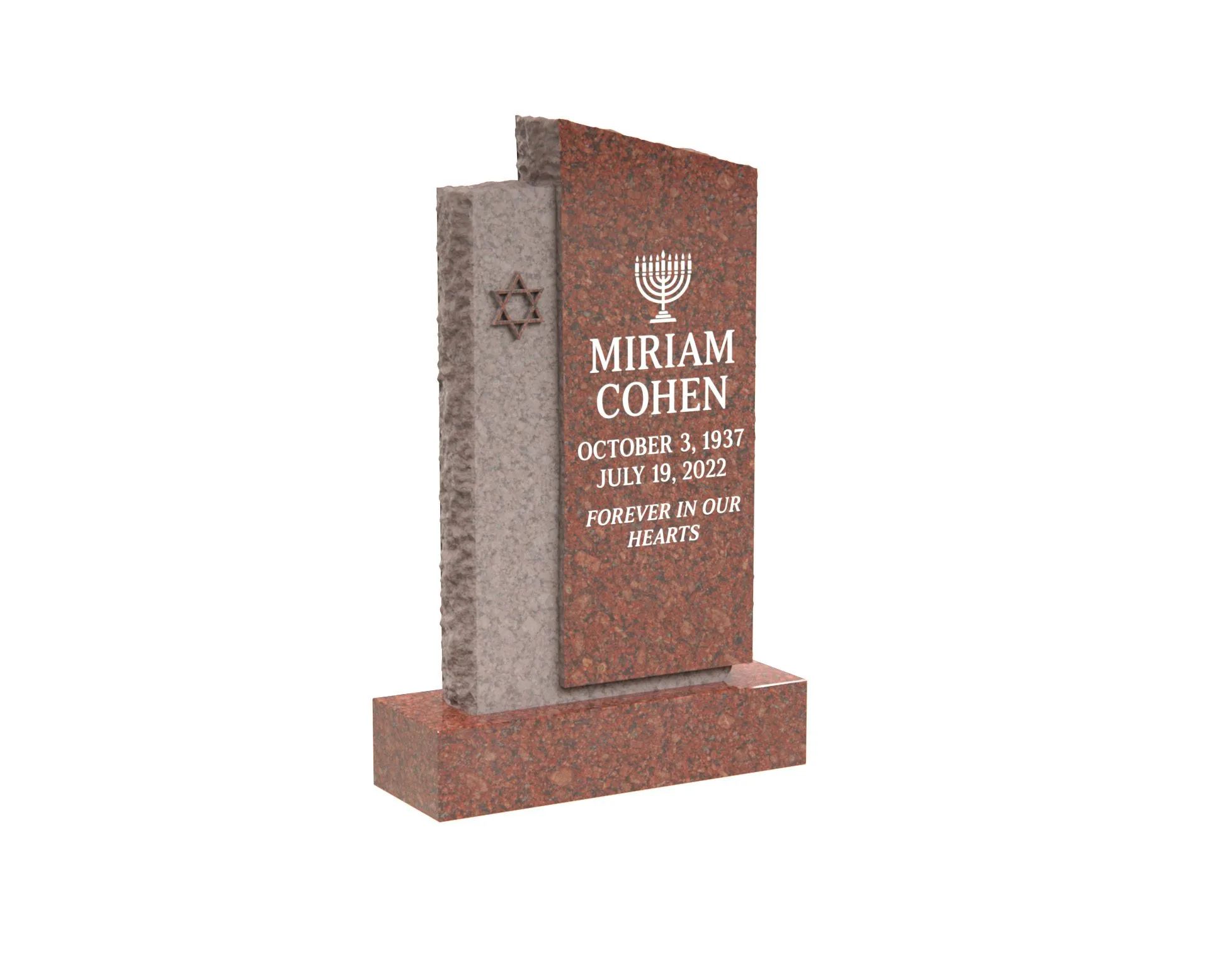 Show photo 3 of 4: Upright Jewish Headstone with Menorah and Star of David