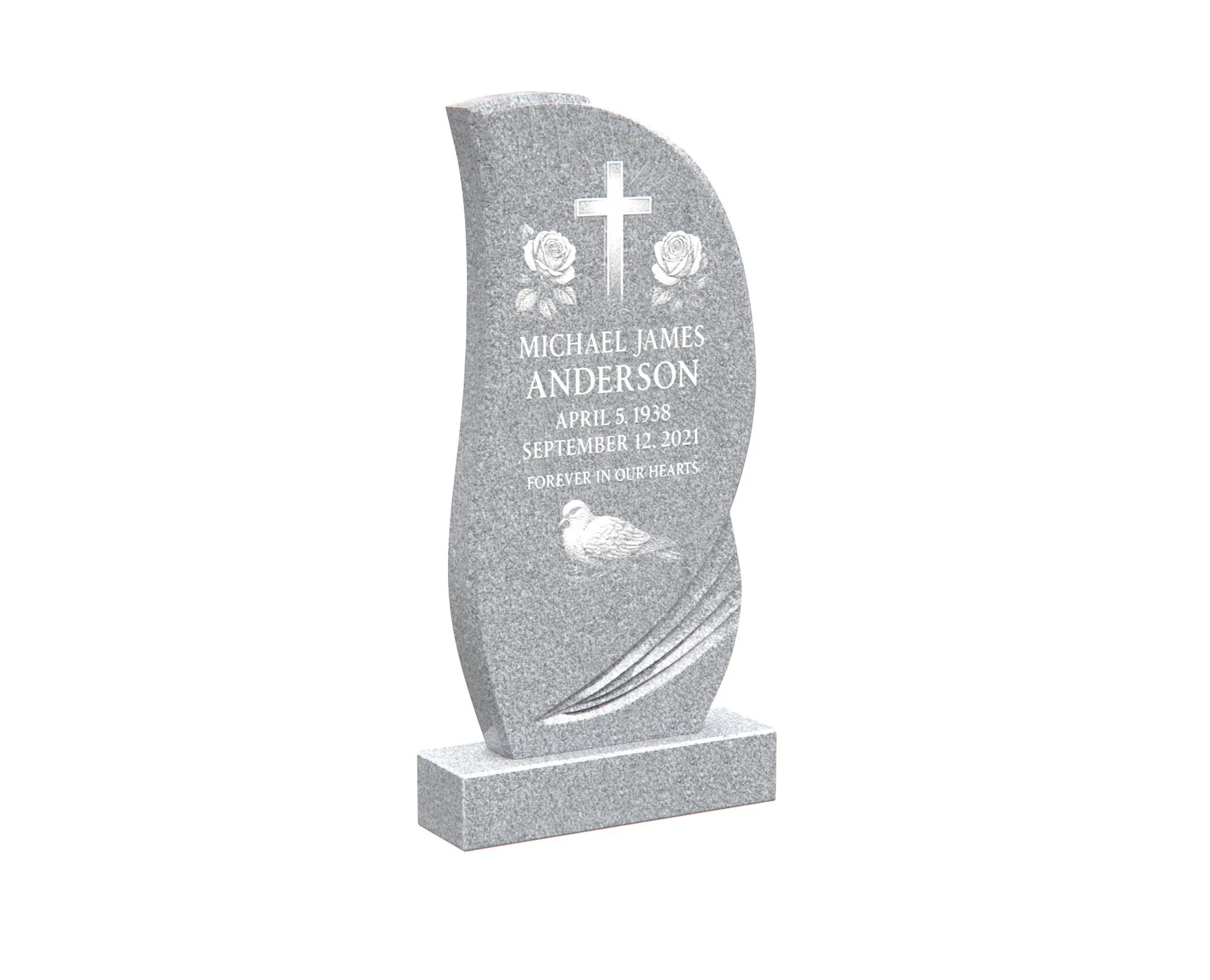 Show photo 2 of 4: Modern Upright Memorial with Cross, Roses and Dove
