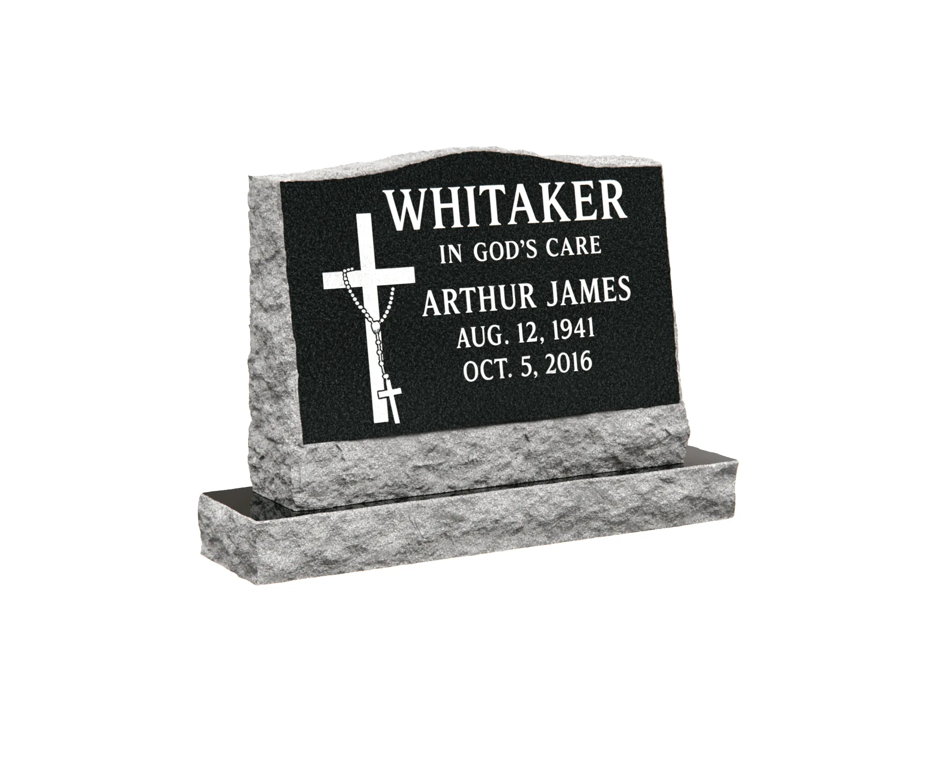 Christian Slant Granite Headstone with Cross and Rosary