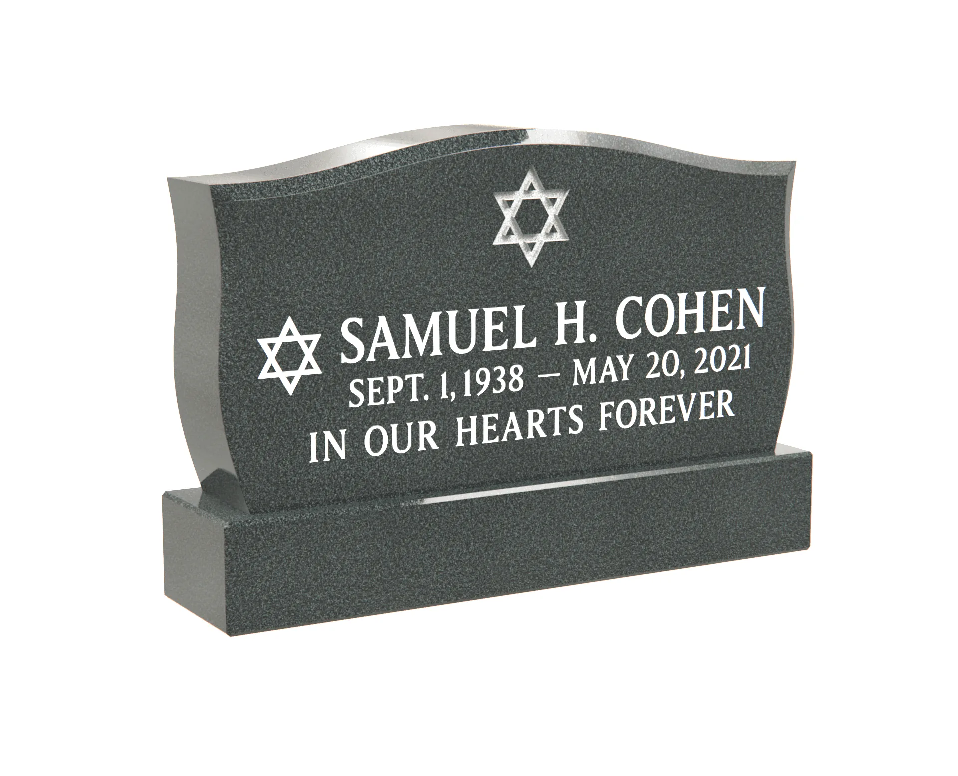 Serpentine-Top Upright Jewish Headstone with Star of David