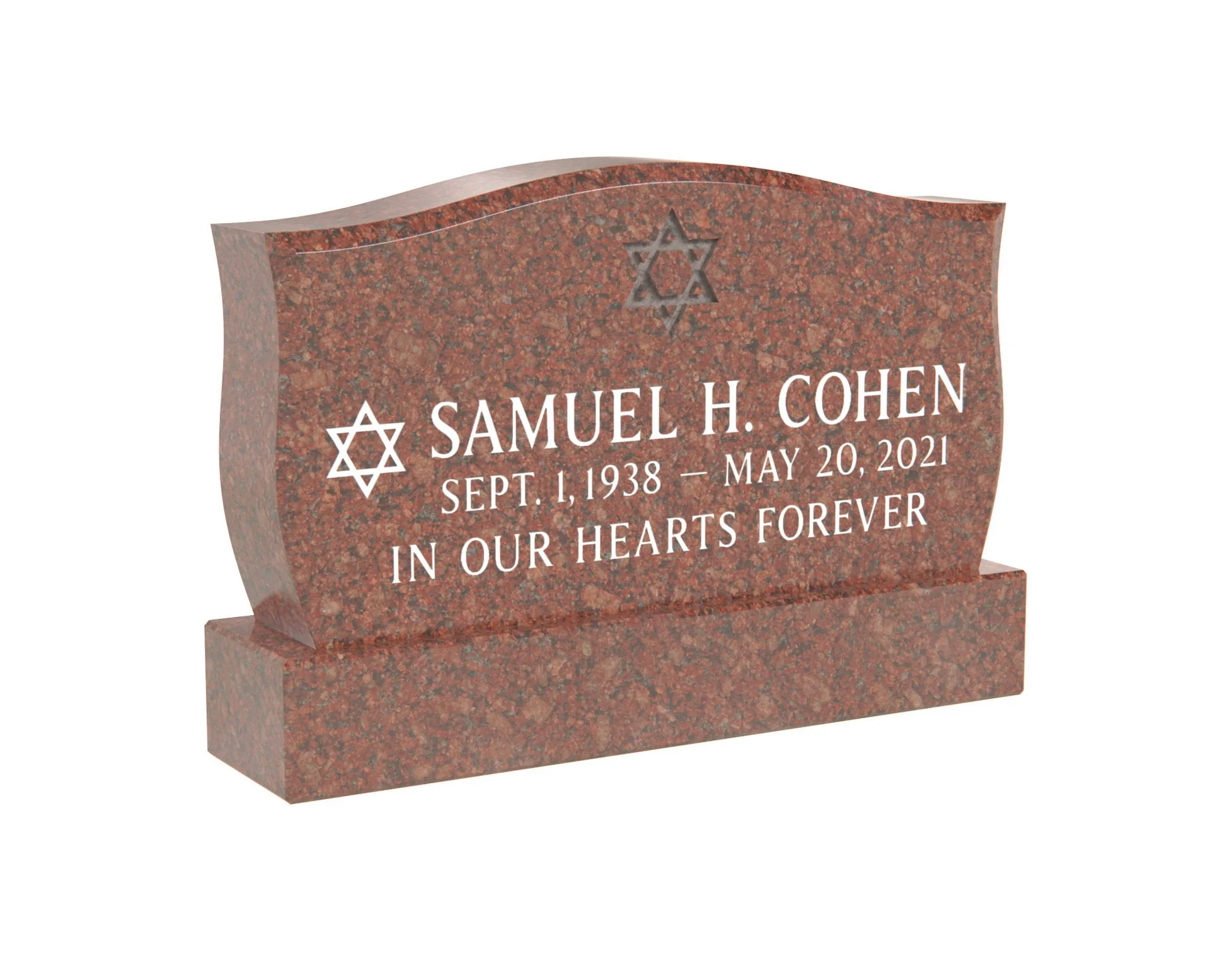 Show photo 3 of 4: Serpentine-Top Upright Jewish Headstone with Star of David