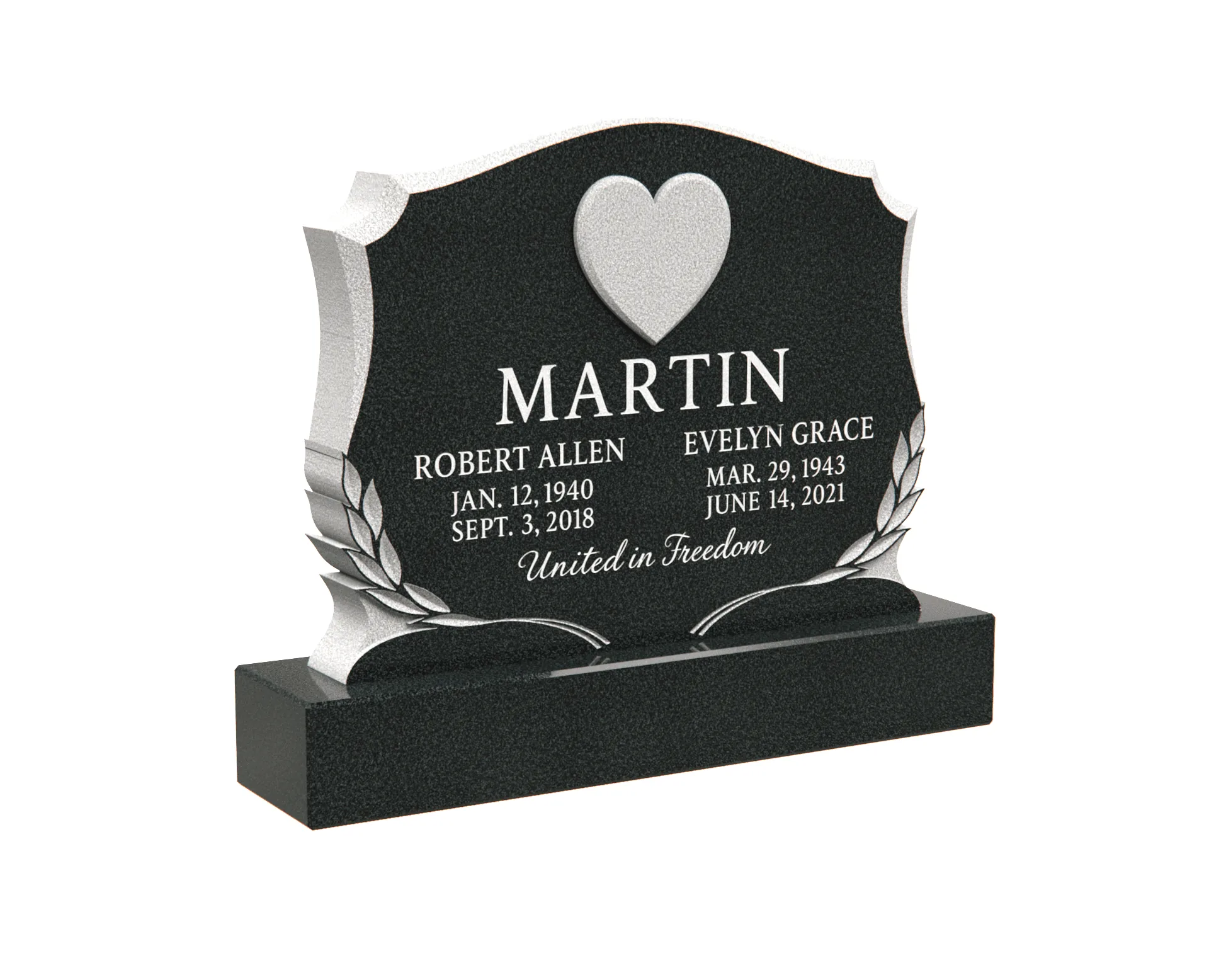 Granite Headstone with Heart and Laurel Design