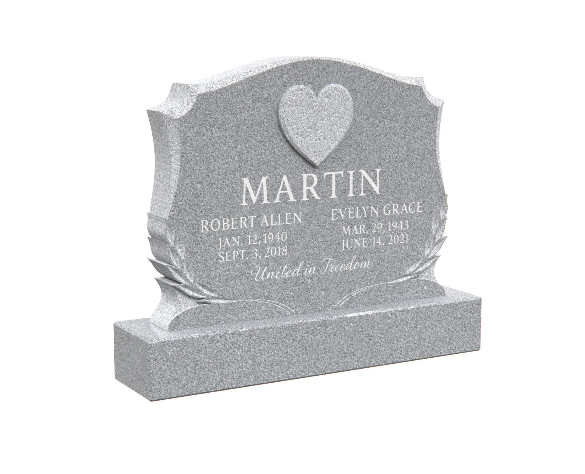 Show photo 2 of 4: Granite Headstone with Heart and Laurel Design
