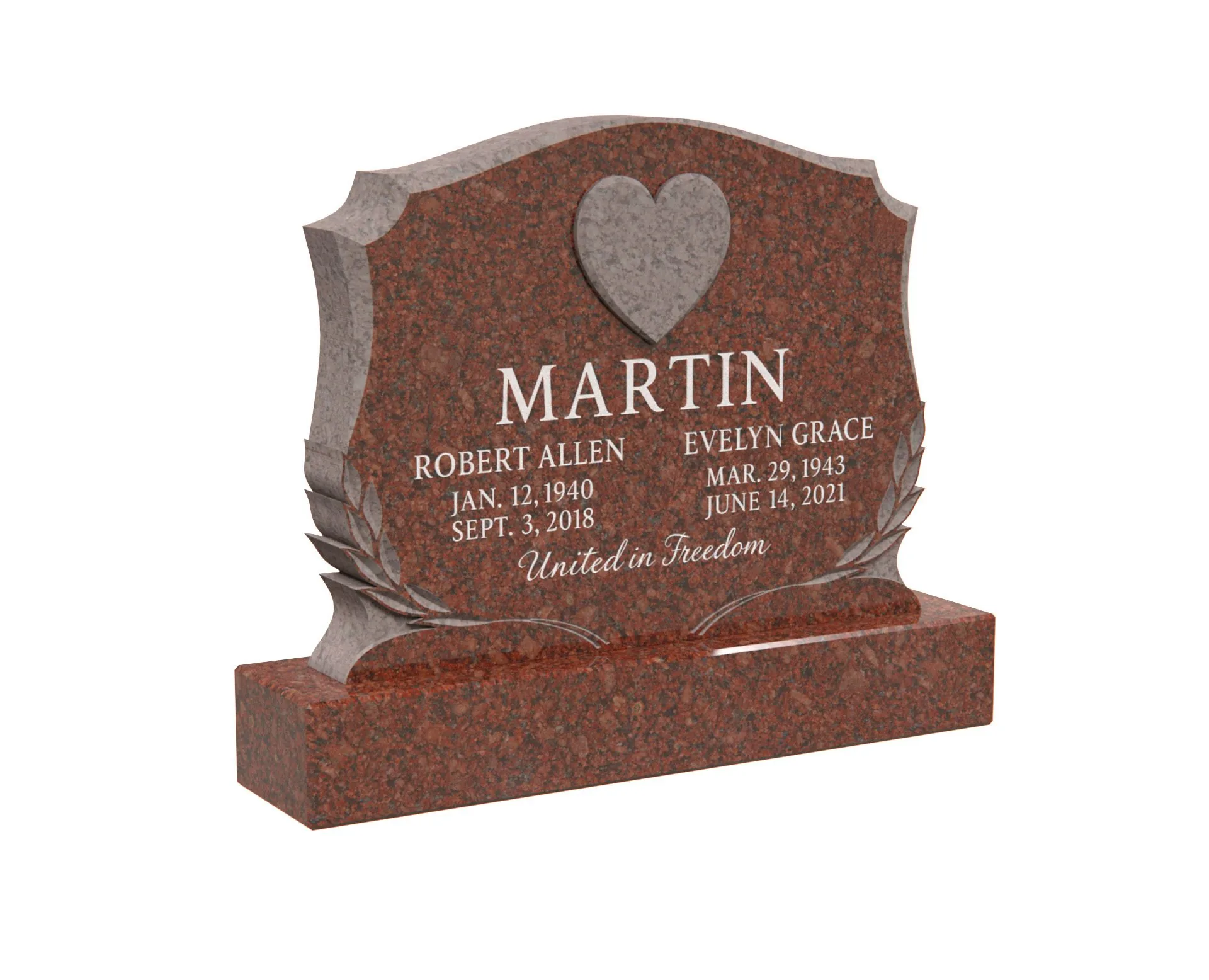Show photo 3 of 4: Granite Headstone with Heart and Laurel Design