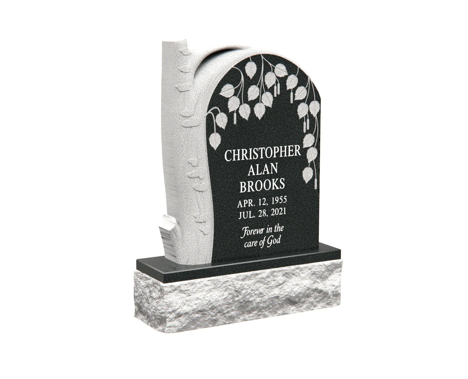 Upright Granite Memorial with Birch Tree Shape