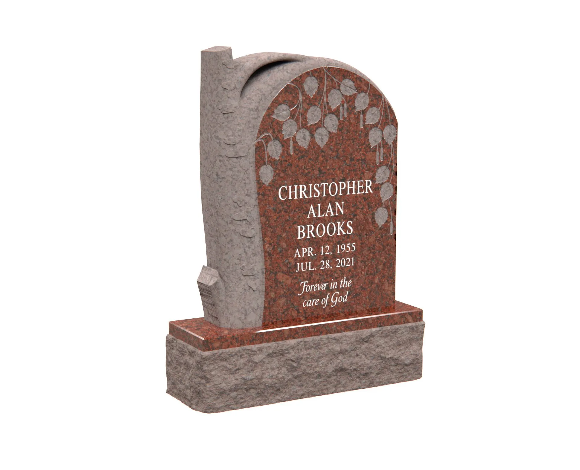 Show photo 3 of 4: Upright Granite Memorial with Birch Tree Shape