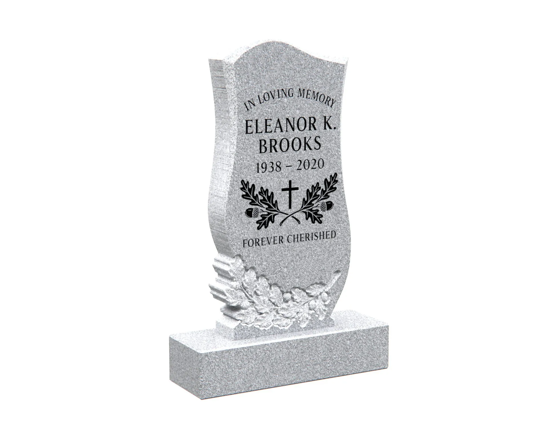 Show photo 2 of 4: Elegant Upright Granite Headstone with Carved Leaves and Cross