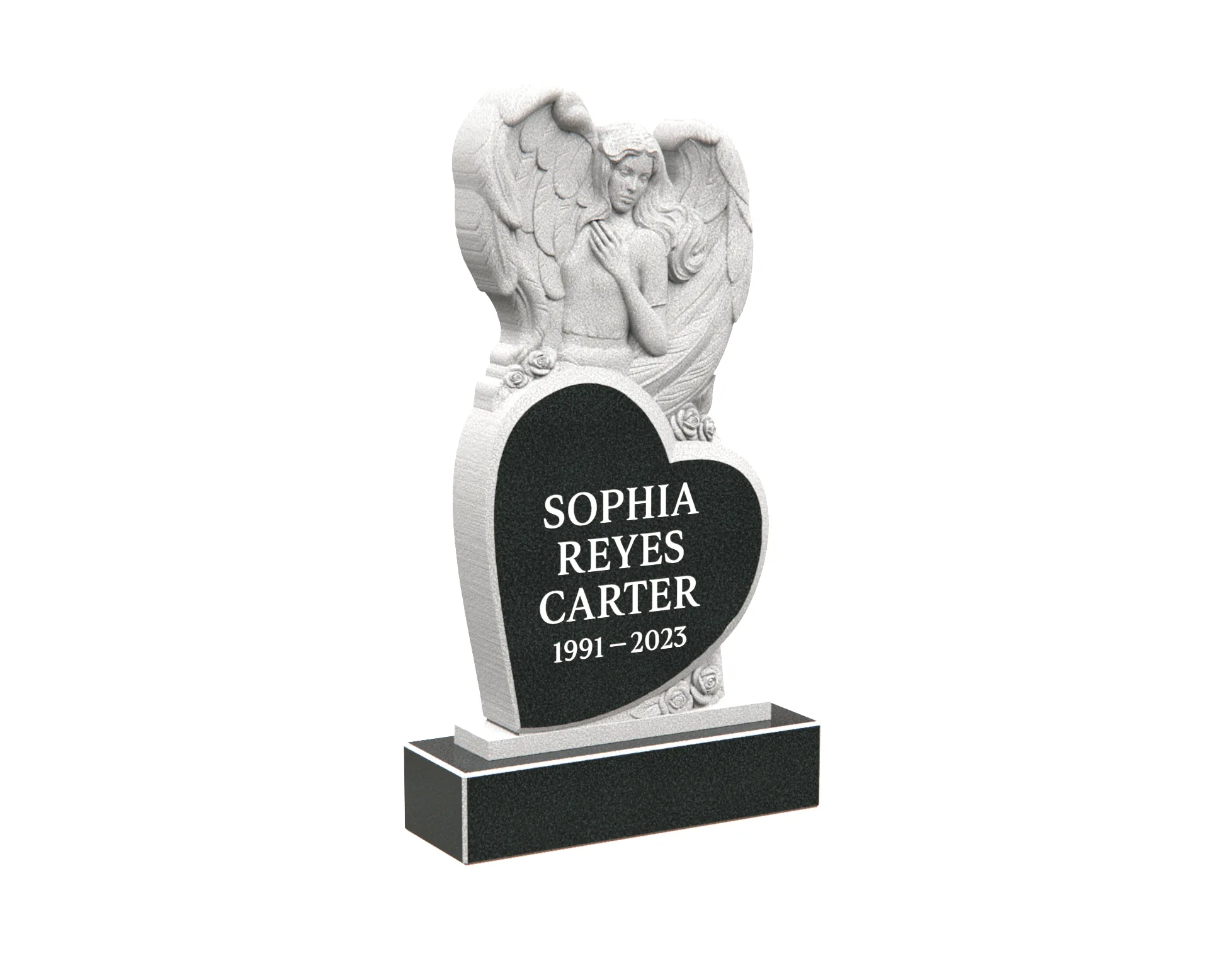 Heart-Shaped Angel Memorial Headstone