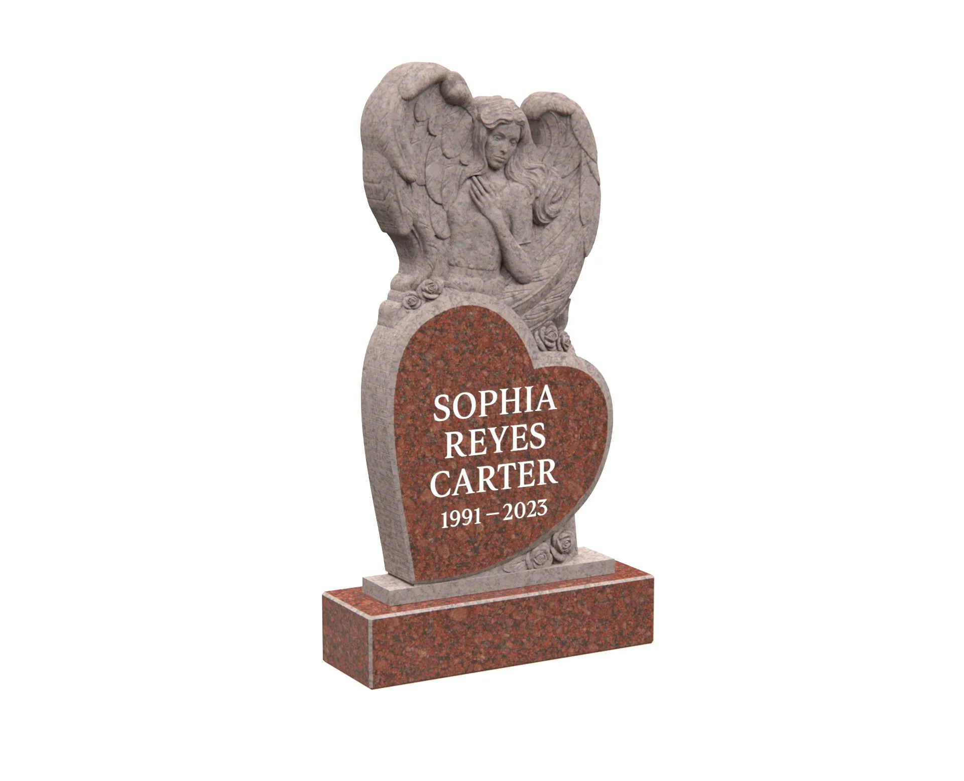 Show photo 3 of 4: Heart-Shaped Angel Memorial Headstone