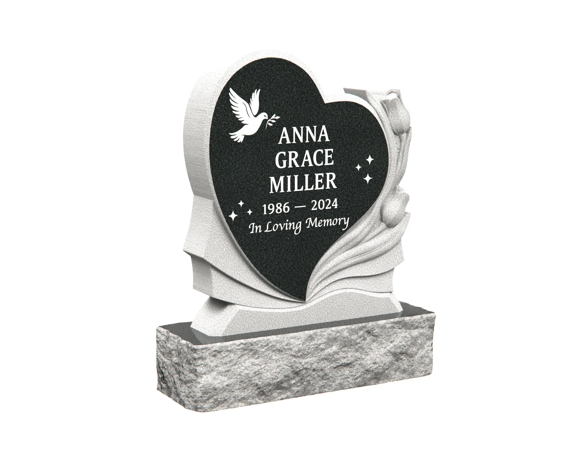 Heart-Shaped Granite Memorial Headstone