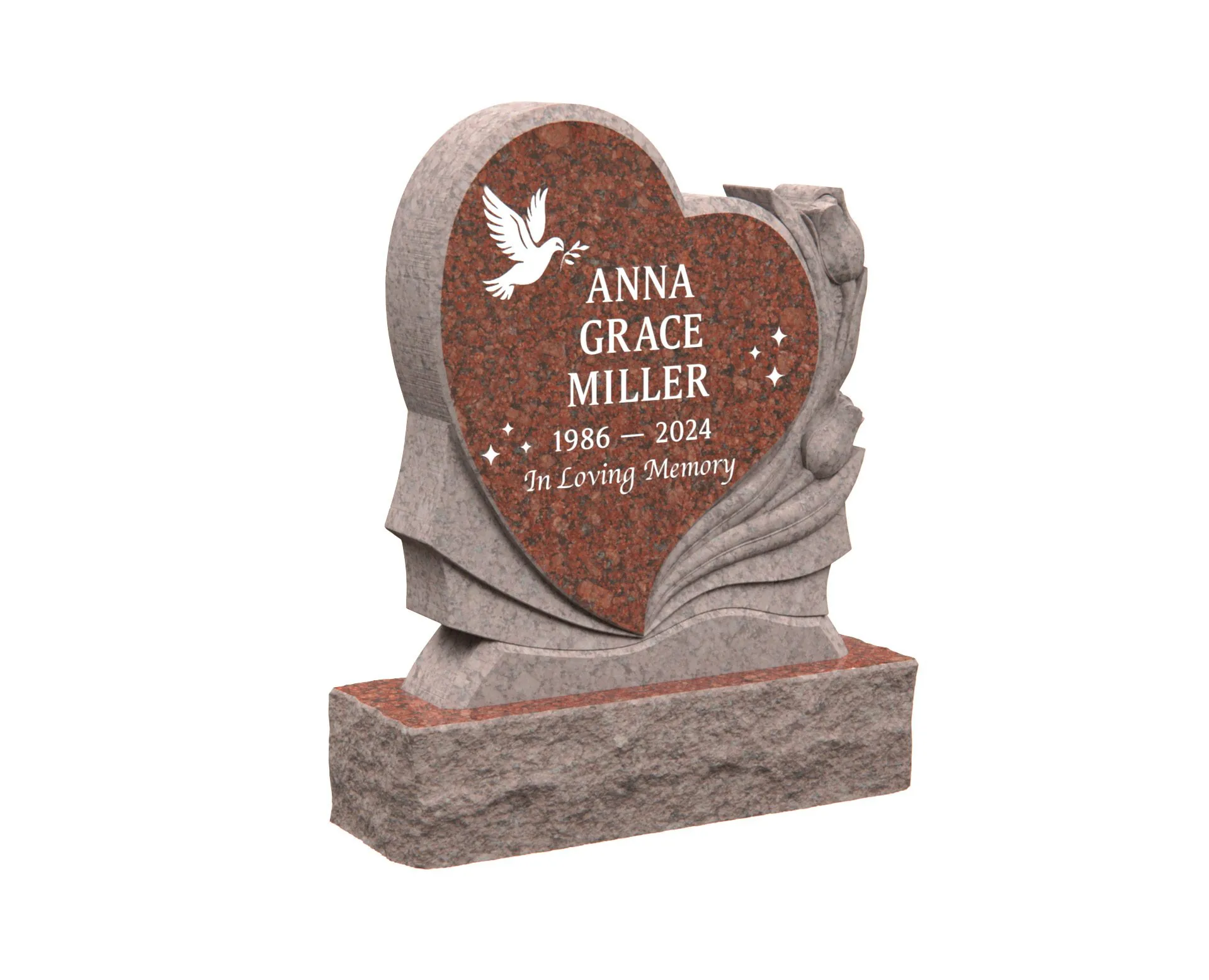 Show photo 3 of 4: Heart-Shaped Granite Memorial Headstone