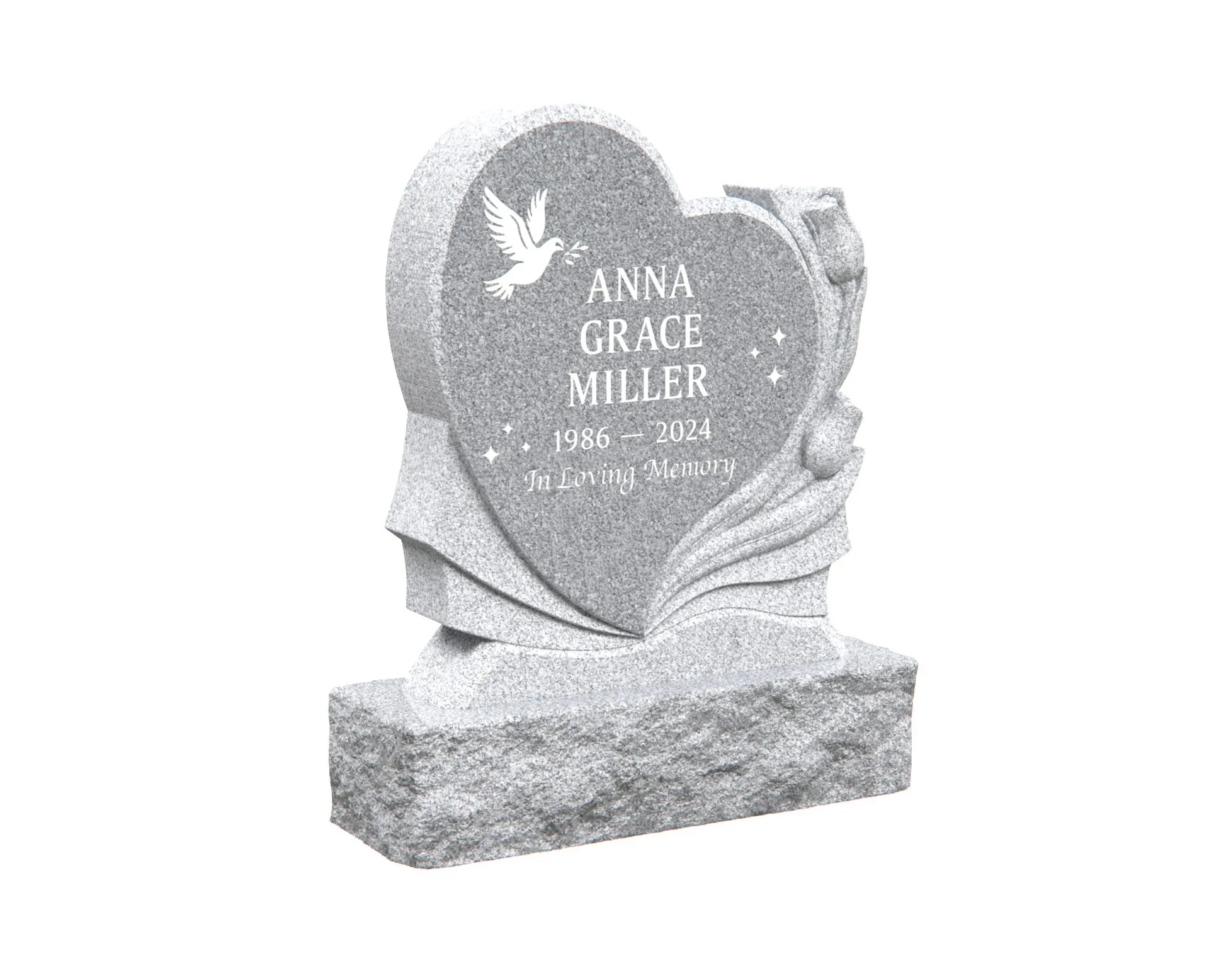 Show photo 2 of 4: Heart-Shaped Granite Memorial Headstone