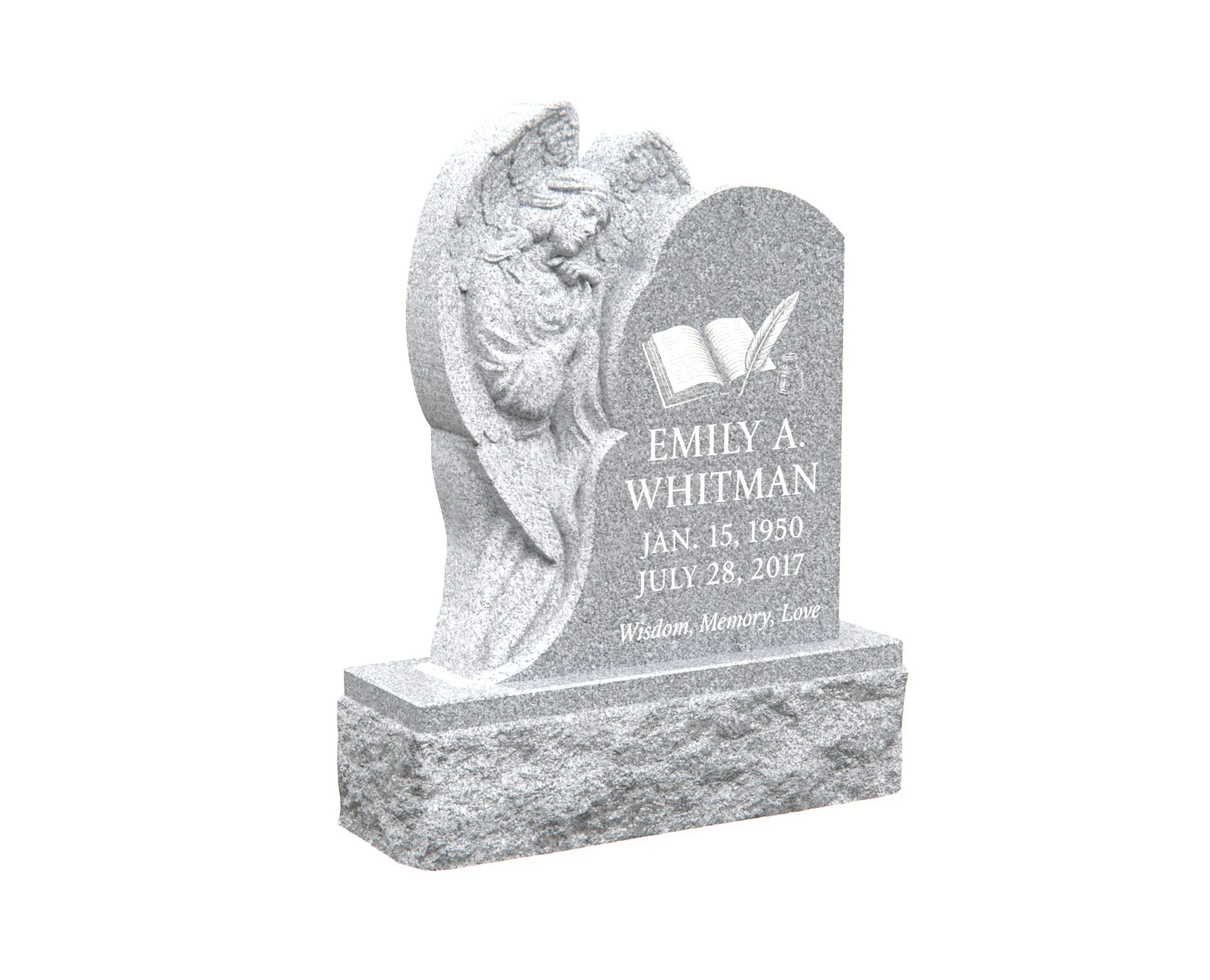 Show photo 2 of 4: Guardian Angel Embracing Granite Headstone – A Tribute of Love