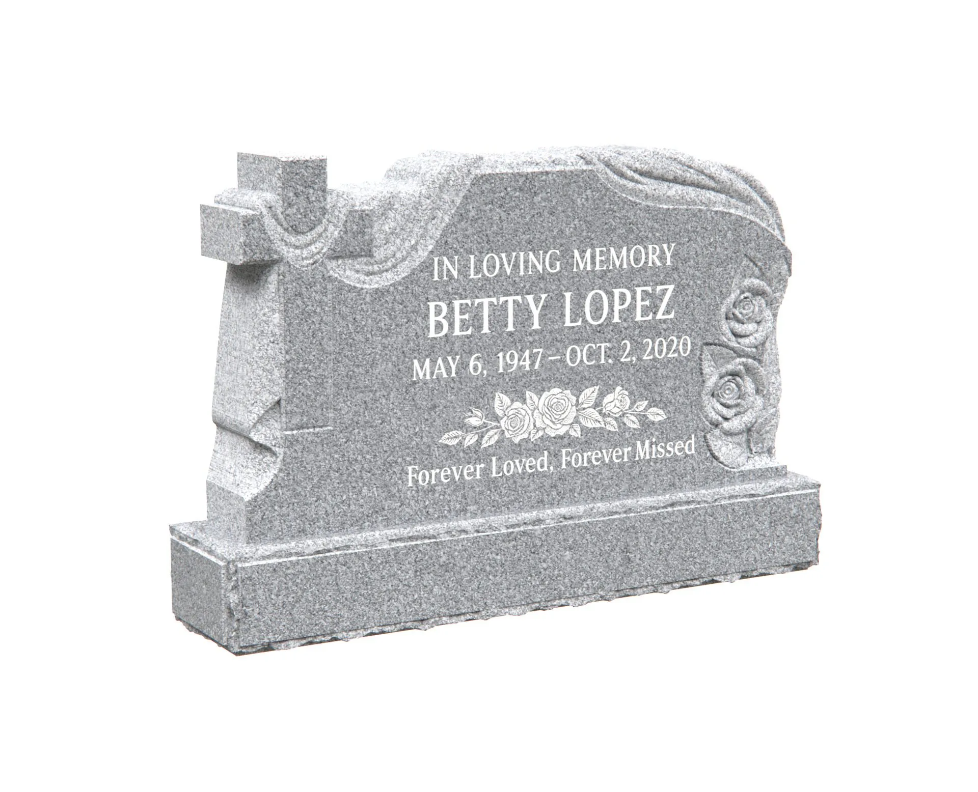 Show photo 2 of 4: Christian Upright Granite Headstone with Draped Cross and Roses