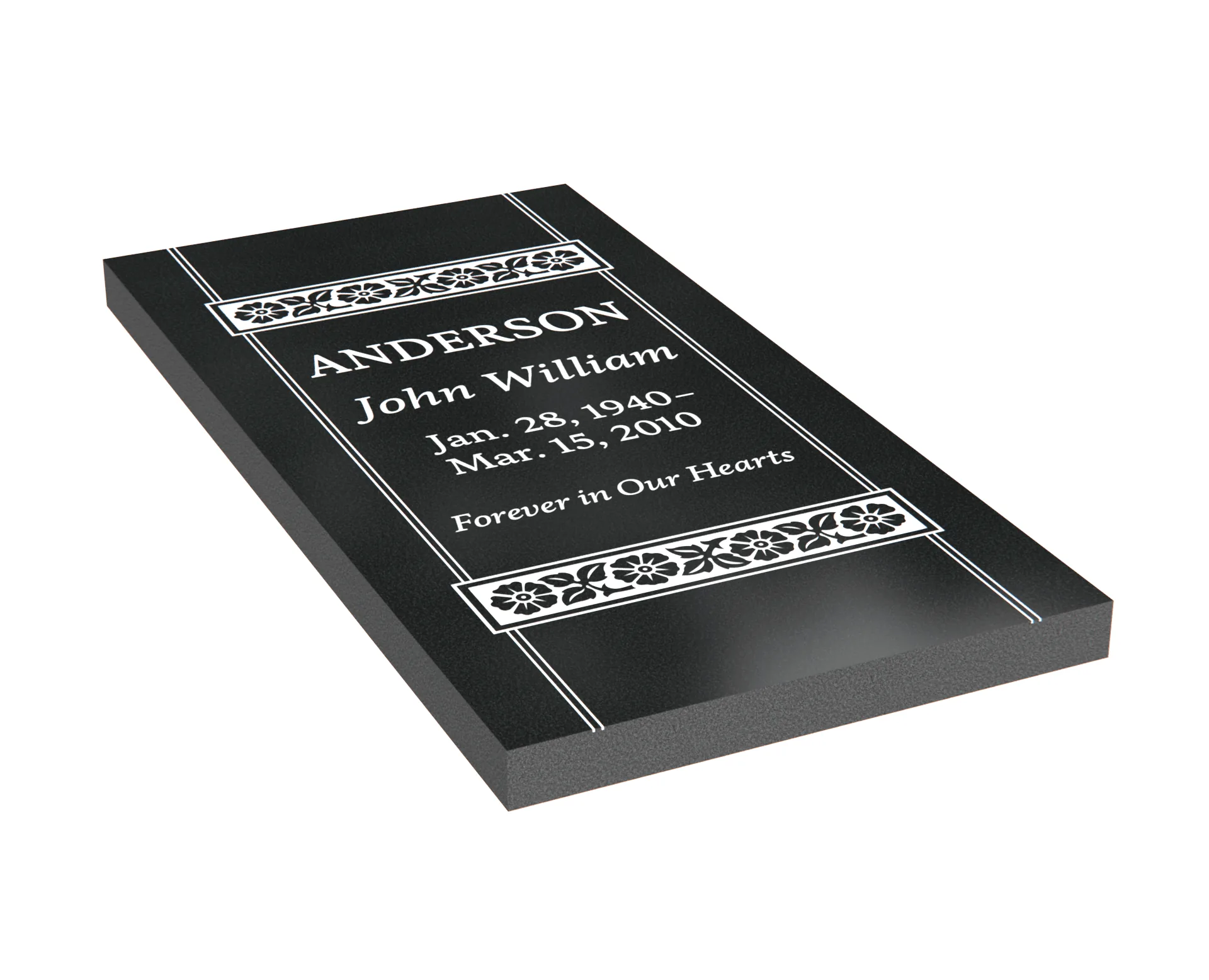 Simple Granite Grave Ledger with Decorative Corners