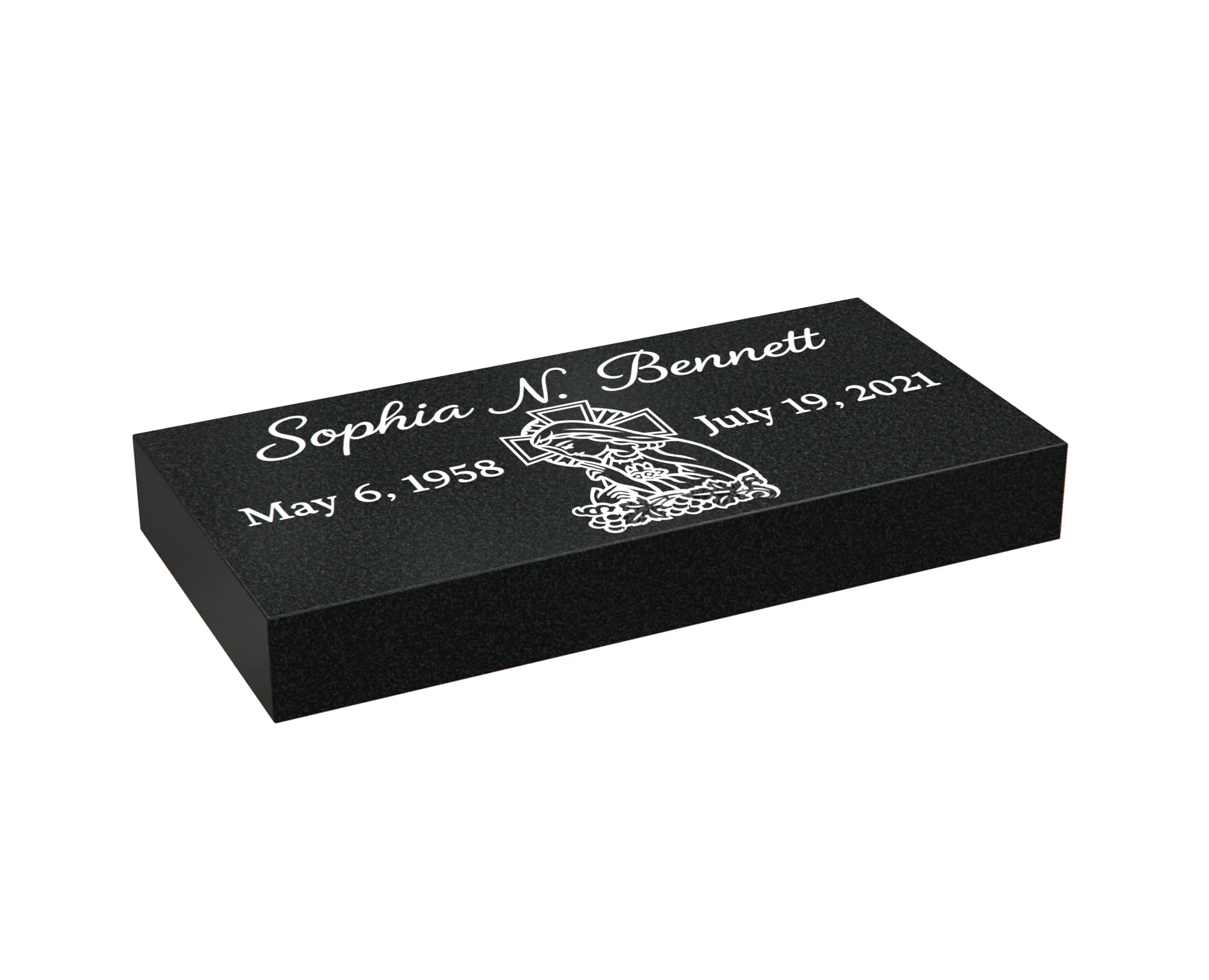 Traditional Flat Granite Memorial with Christ Image