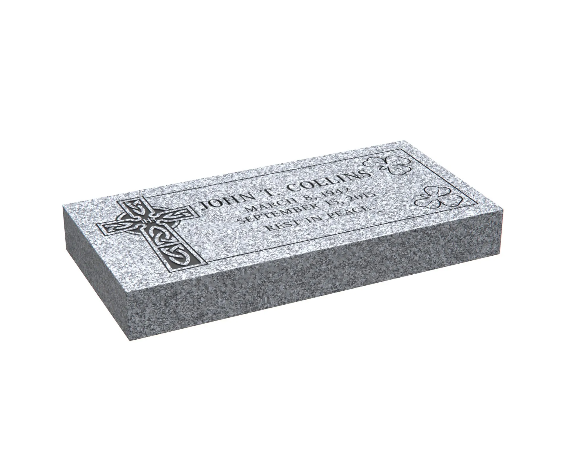 Show photo 2 of 4: Flat Granite Grave Marker with Celtic Cross and Shamrocks