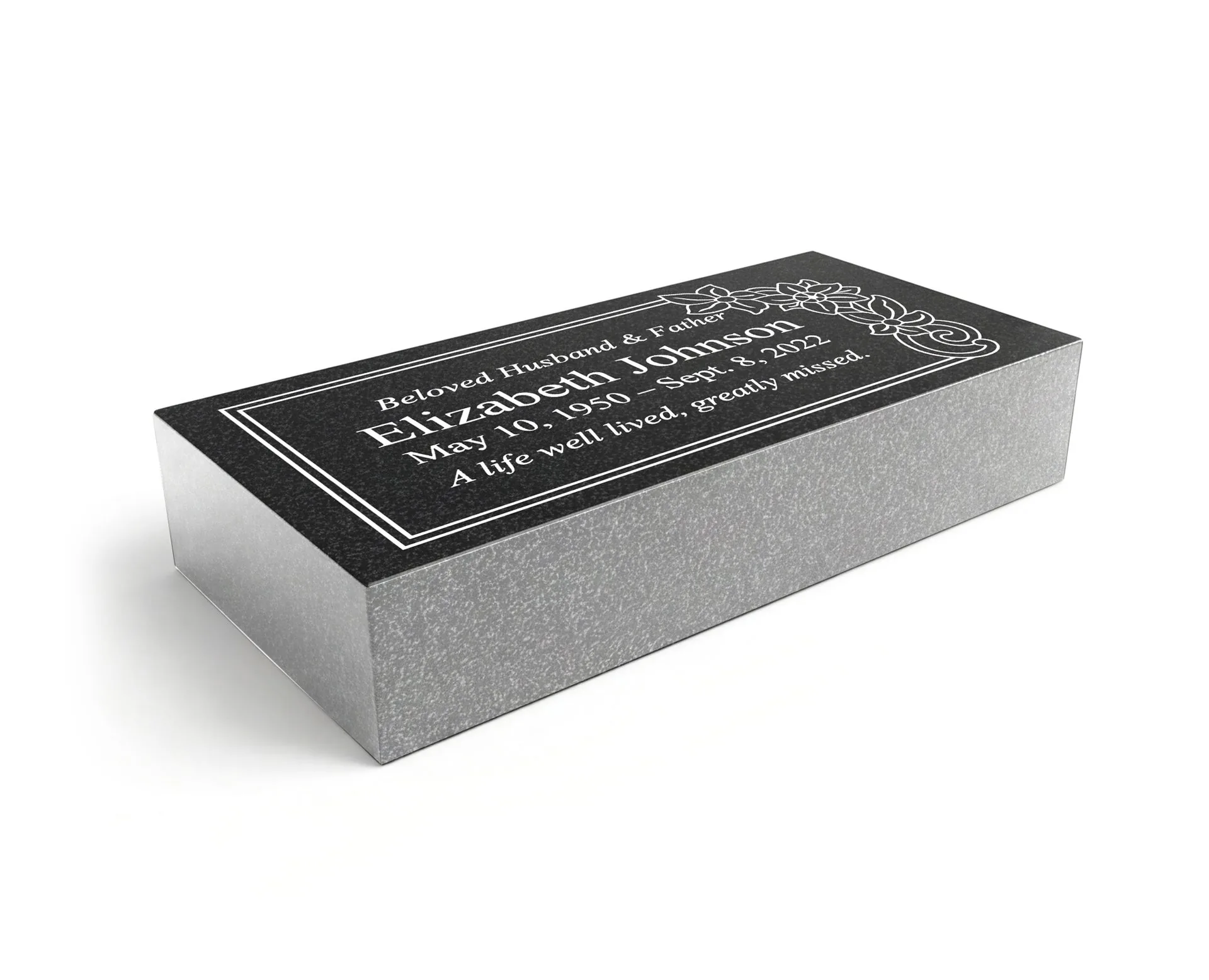 Floral Corner Flat Granite Marker