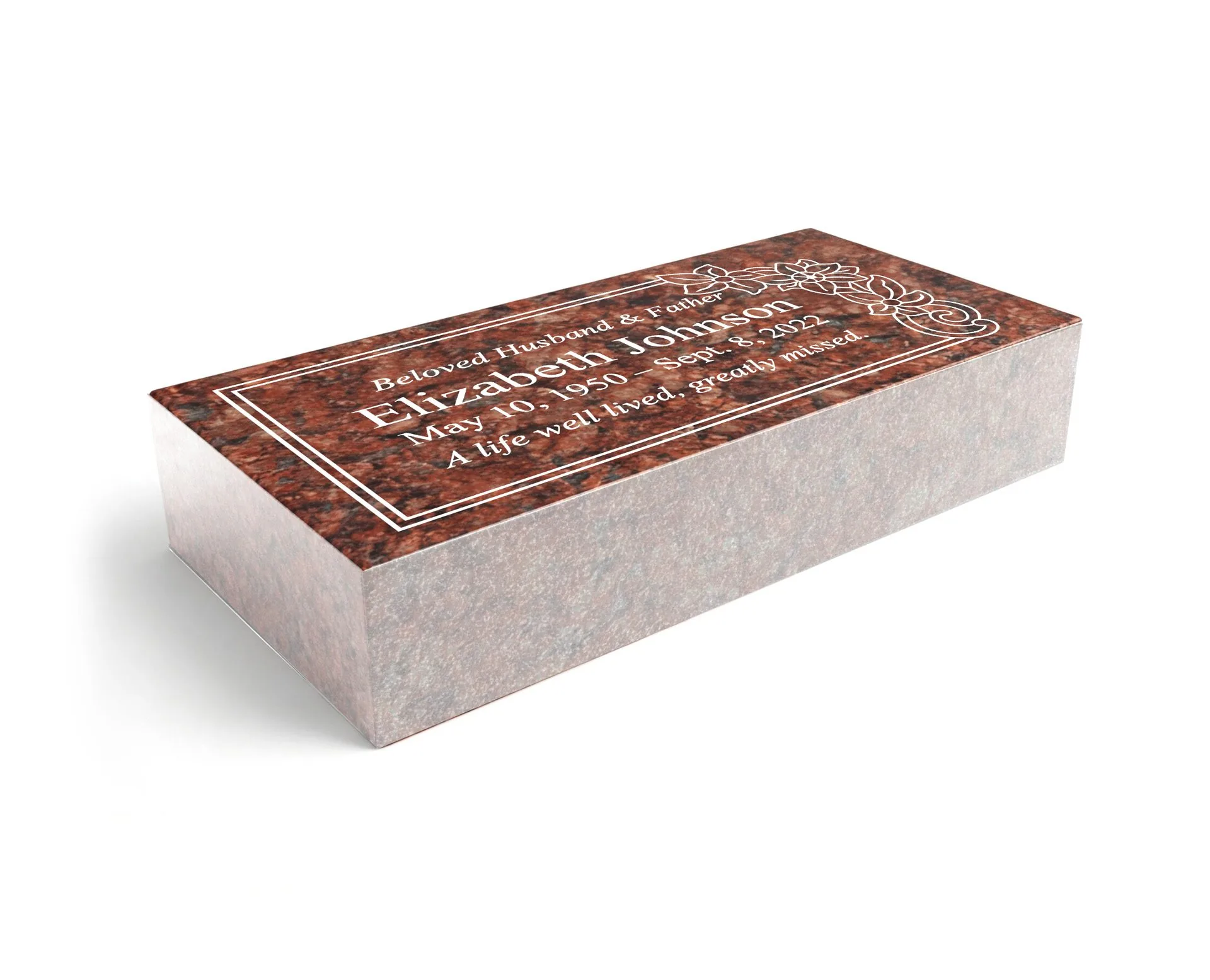 Show photo 3 of 4: Floral Corner Flat Granite Marker